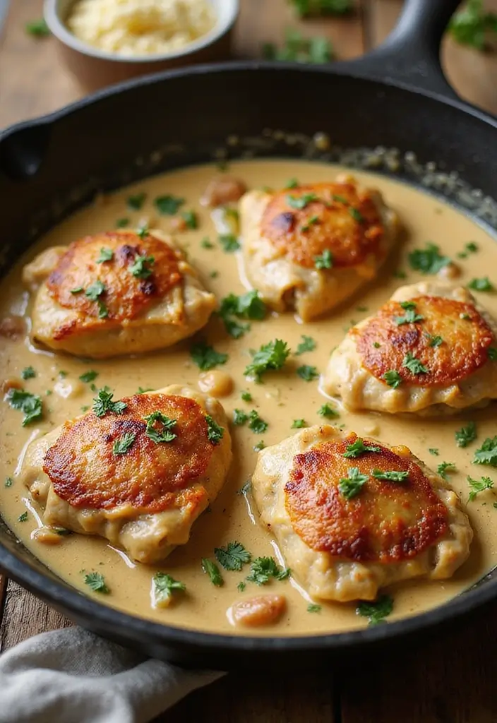 25 Cream of Chicken Sauce Recipes for Cozy Homemade Dinners 79 25 Cream of Chicken Sauce Recipes for Cozy Homemade Dinners - 13. Creamy Garlic Chicken Thighs