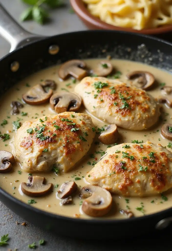 25 Cream of Chicken Sauce Recipes for Cozy Homemade Dinners 8 25 Cream of Chicken Sauce Recipes for Cozy Homemade Dinners - 2. Creamy Chicken and Mushroom Skillet