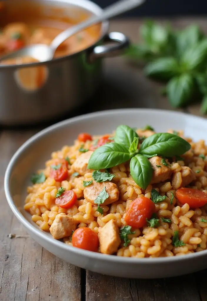 25 Dinner Recipes with Tomato Sauce for Busy Evenings 8 25 Dinner Recipes with Tomato Sauce for Busy Evenings - 2. One-Pot Tomato Basil Chicken Risotto
