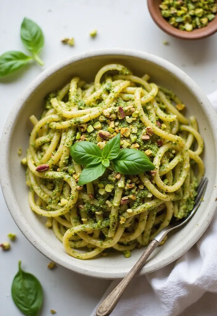 25 Pasta Recipes Without Tomato Sauce for a Fresh Twist 55 25 Pasta Recipes Without Tomato Sauce for a Fresh Twist - 9. Pistachio Pesto Pasta