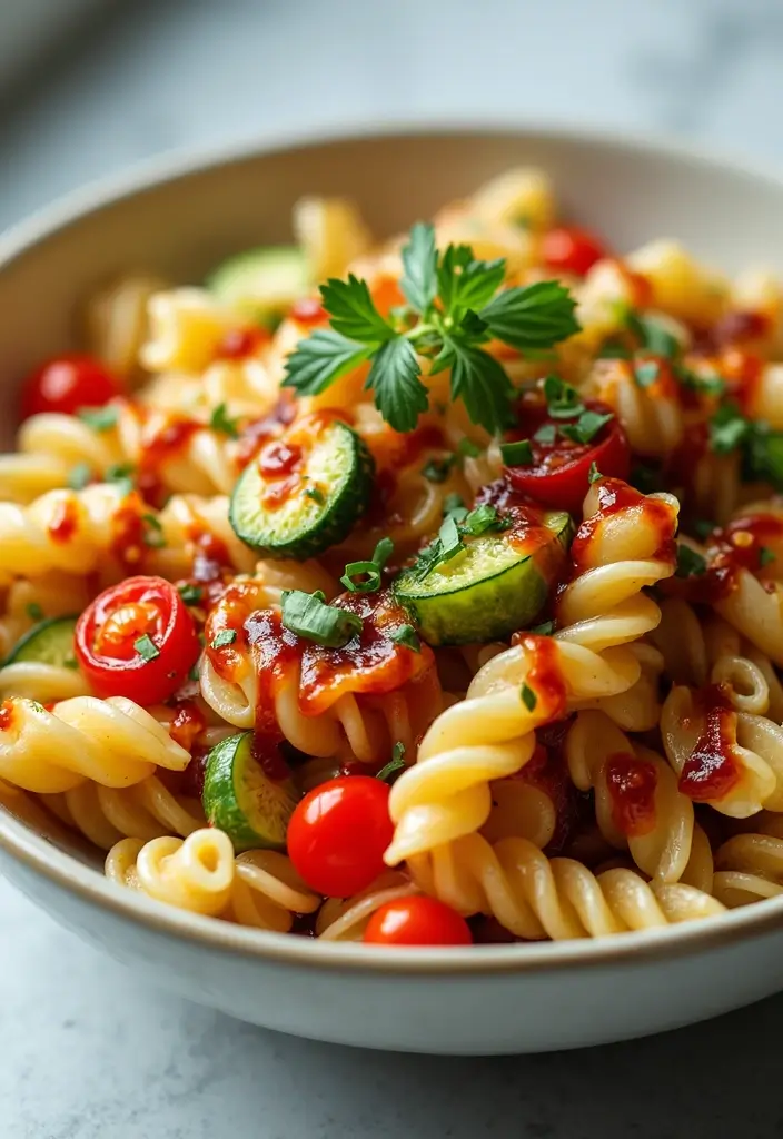 25 Recipes with Korean BBQ Sauce for Smoky Sweet Meals 110 25 Recipes with Korean BBQ Sauce for Smoky Sweet Meals - 18. Korean BBQ Pasta Salad