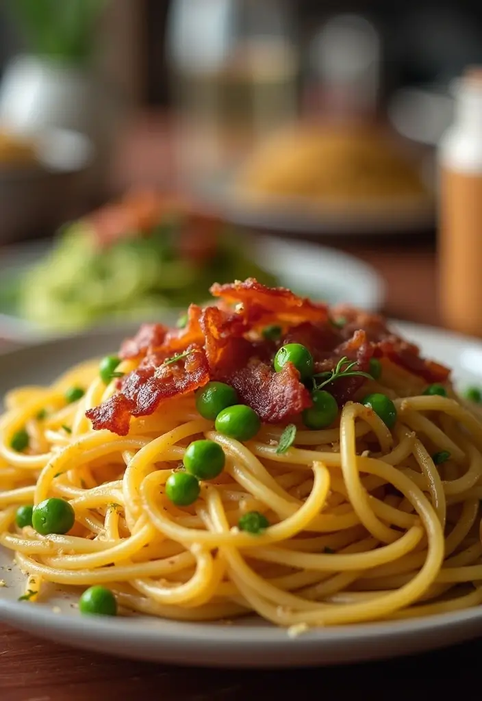 25 Recipes with Spaghetti Sauce for Family Favorites 141 25 Recipes with Spaghetti Sauce for Family Favorites - 23. Spaghetti with Bacon and Peas