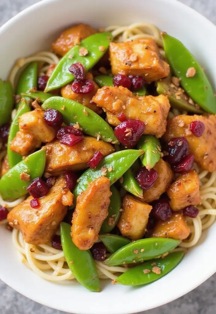 29 Chicken and Cranberry Sauce Recipes for Sweet & Savory Fans 172 29 Chicken and Cranberry Sauce Recipes for Sweet & Savory Fans - 26. Cranberry Chicken Stir-Fry with Snap Peas