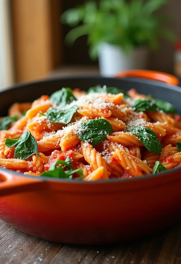30 Recipes with Marinara Sauce for Every Pasta Night 8 30 Recipes with Marinara Sauce for Every Pasta Night - 2. One-Pot Pasta with Marinara and Spinach